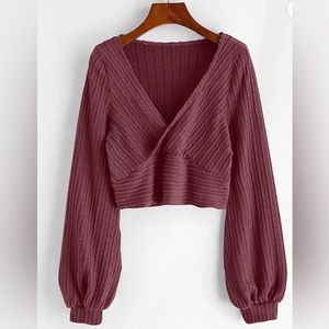 NWT Burgundy Cropped Knit Pullover